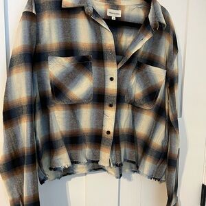 Plaid Button-Up Cropped Shirt